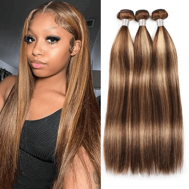 15A P4/27 Highlight Brown Straight Human Hair Unprocessed Virgin Hair Extensions - Perismoda Hair
